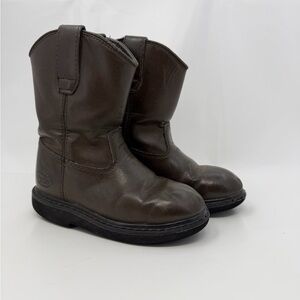 Georgia Boot Big Kids Pull On Wellington Brown Leather US 10M Work Boots Cowboy